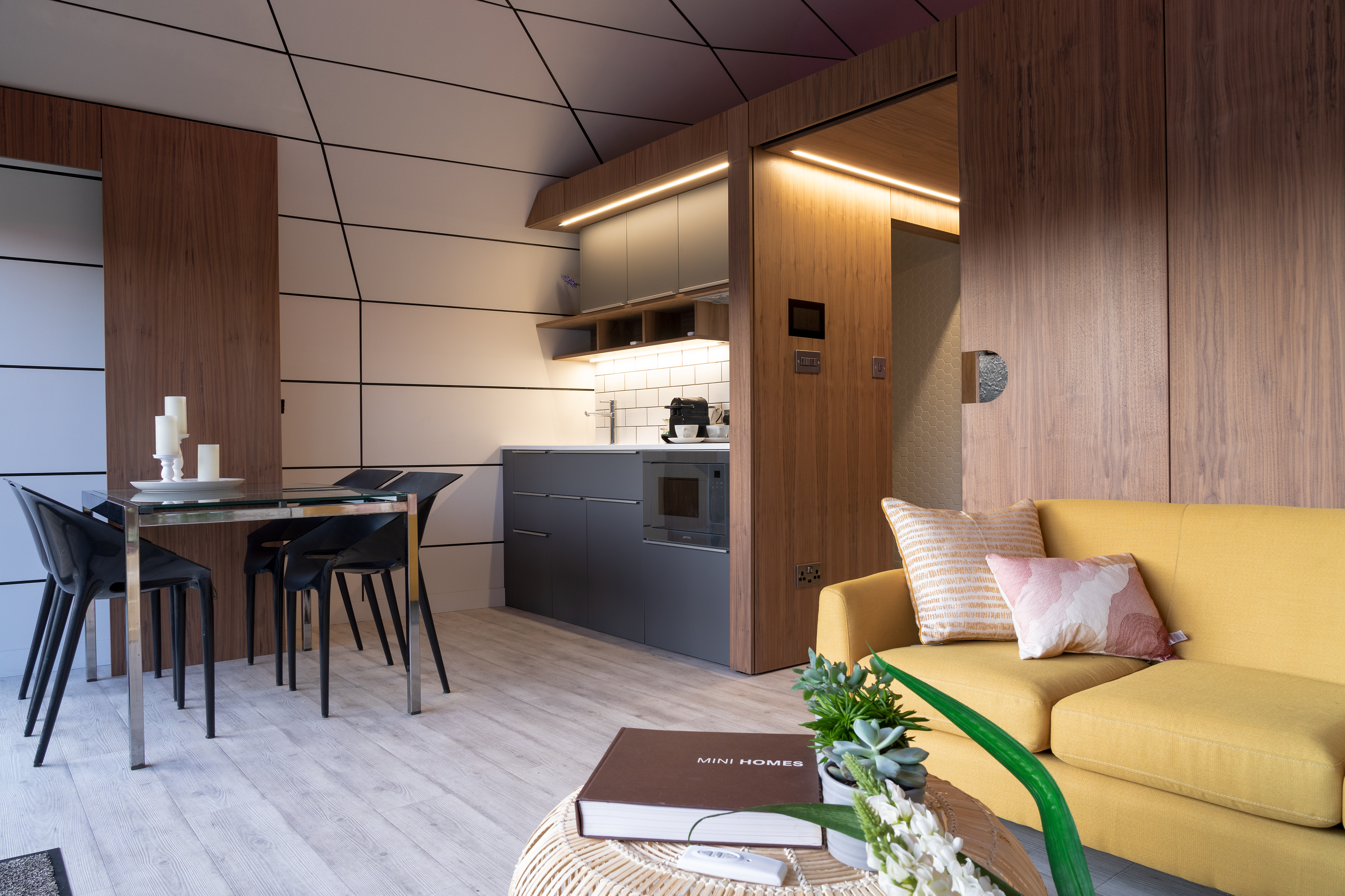 Waterfront lodge kitchen and dining space at Lost Shore